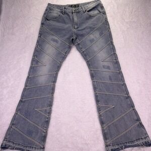 Rebel Vengeance Flared Bootcut Jeans 34x30 Mid Rise Distressed‎ Festival Grunge